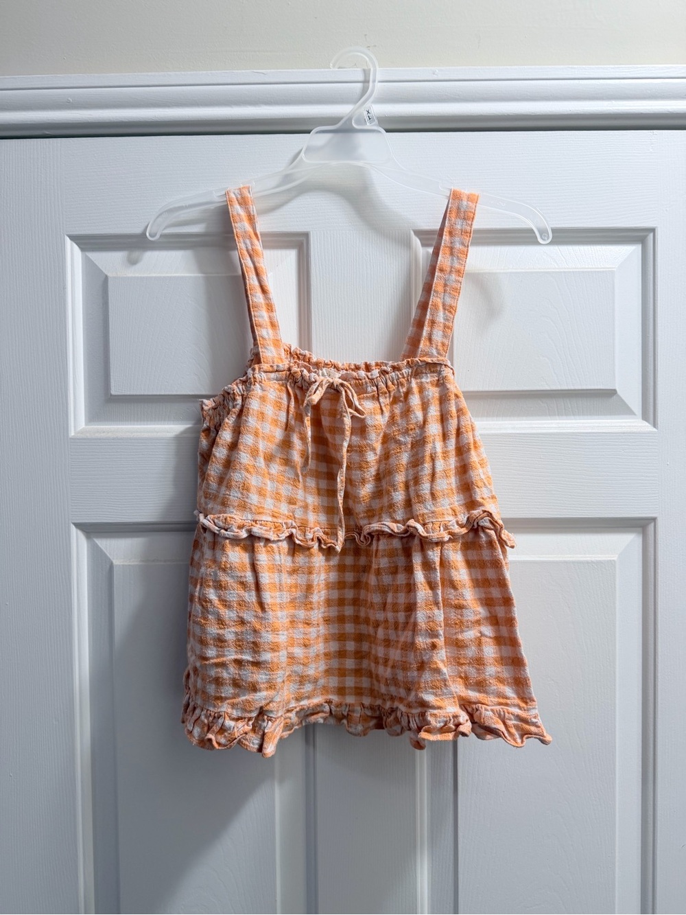 Women’s Orange Gingham Ruffle Tank Top